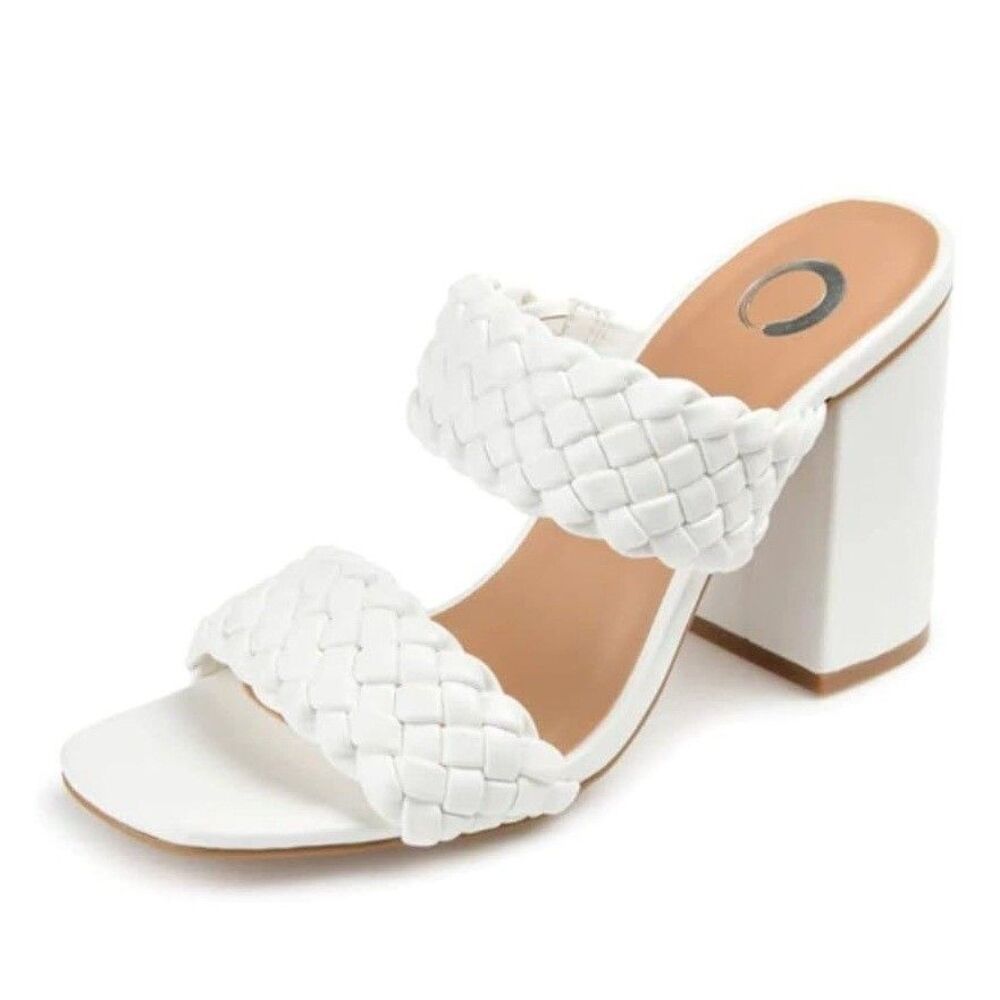 Journee Collection Women 6.5 W White Melissa Strappy Block Heel Sandals NIB JM5